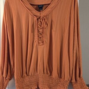 Daytrip Orange Lace-Up Blouse